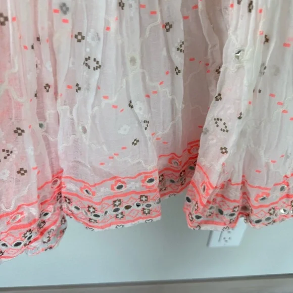Juliet Dunn Nomad Embroidered Mirrored Cotton Mini Dress White Coral Boho 6/8 - Picture 14 of 15